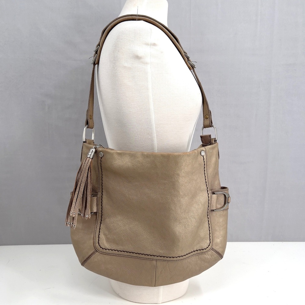 Cole‎ Haan Womens Bronze Leather Hobo Shoulder Bag Large Boho Western Slouchy
